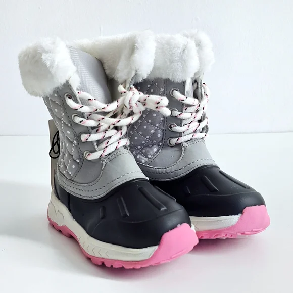 Stylish Gray and Pink Winter Boots - Picture 1 of 6
